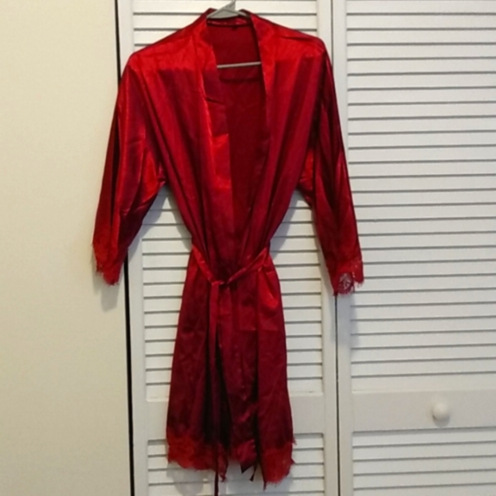 Red lace bathrobe